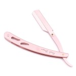 Metallic barber razor with classic blade for haircut / shaving, pink color